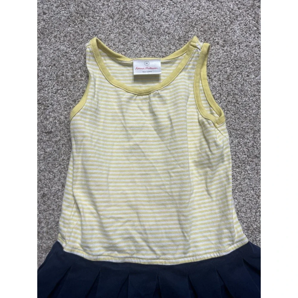 Hanna Andersson Toddler Girls Dress Sleeveless Yellow Stripe Navy Size 3T 90‎